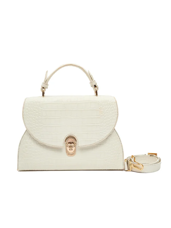 White Croc Embossed Leather